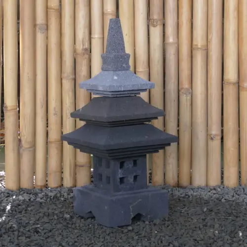 Product image of the product “Japanese style Garden Lantern, made from Andesit Stone. Multipart. 55 cm Height, Roof is 25 cm width. ”